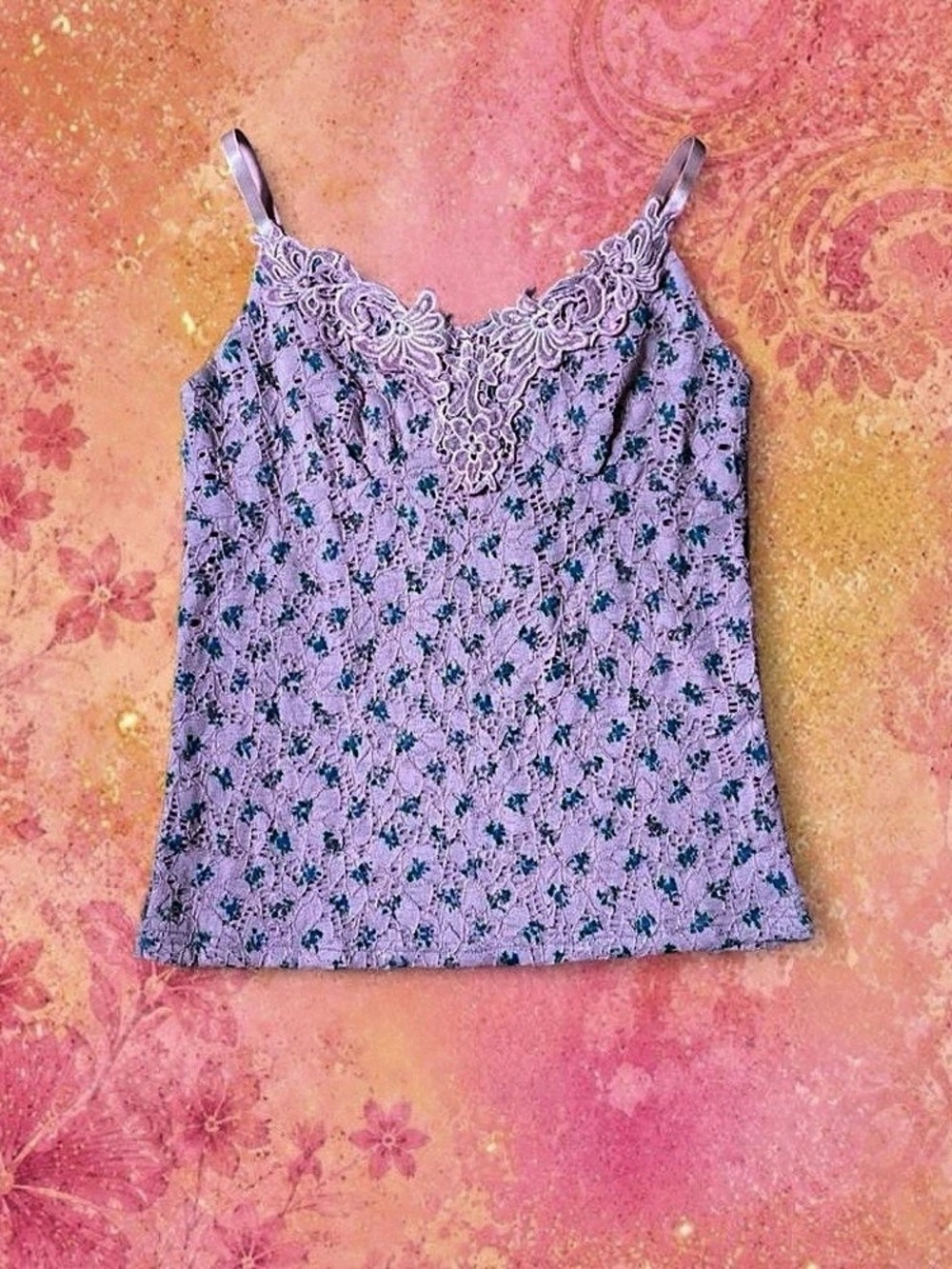 Pretty Rosa Floral Lace Camisole in Baby Pink & Blue